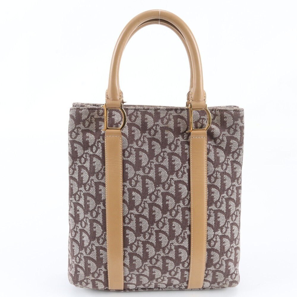Christian Dior Trotter Leather Canvas Handbag Tote Bag Brown Women's